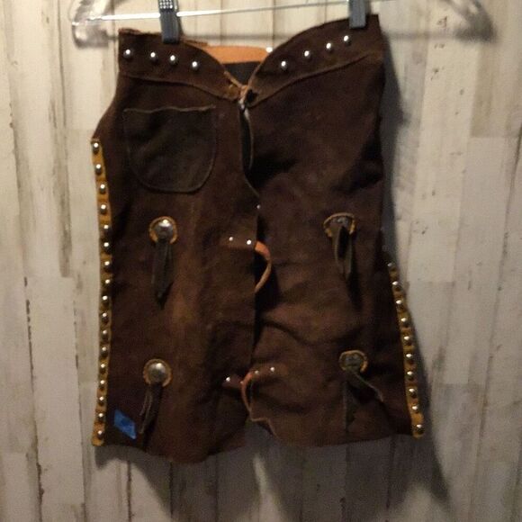 Vintage, authentic rawhide, leather child size chaps from 22 inches to 32 inch w - Picture 1 of 8